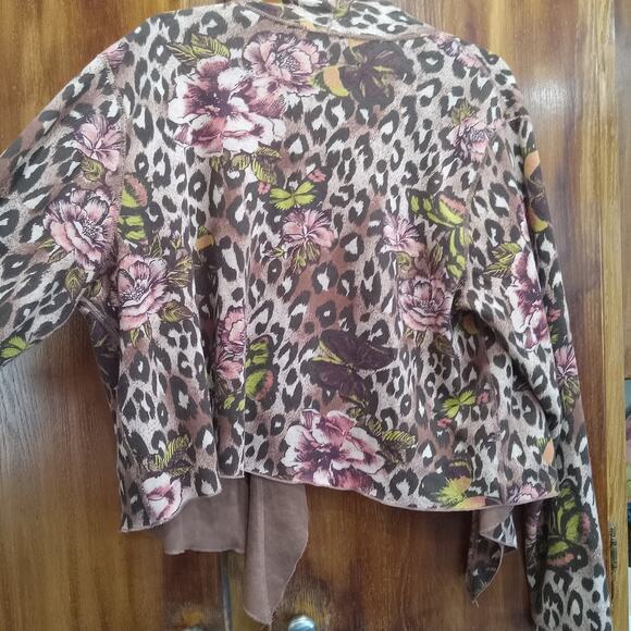 G by Giuliana Women's 1x Reversible Mocha Leopard Floral Open Cardigan Cropped - Picture 9 of 10